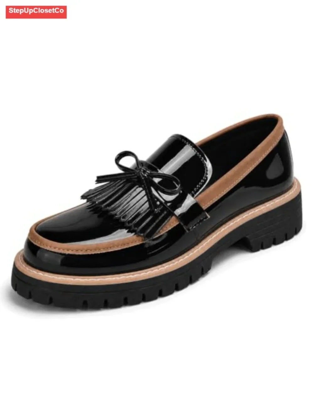 Patent Leather Lug Sole Loafers Slip On Platform Penny Shoes Women's